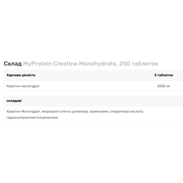 Креатин моногідрат - 250 таблеток                 Creatine Monohydrate - 250 tabs