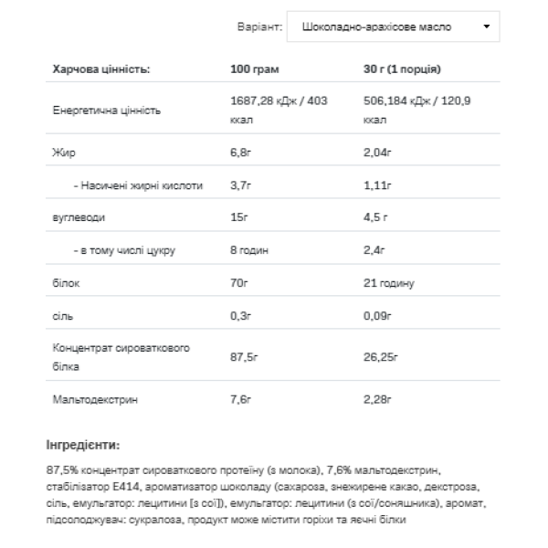 Сироватковий протеїн - 908 г шоколадно-арахісової пасти Whey Protein - 908g Chocolate Peanut Butter