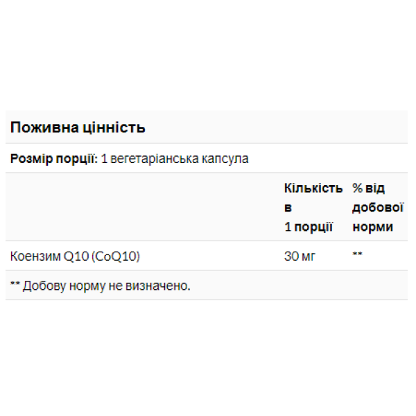 Коензим Q10 30 мг - 120 вегетаріанських капсул      CoQ10 30mg - 120 vcaps