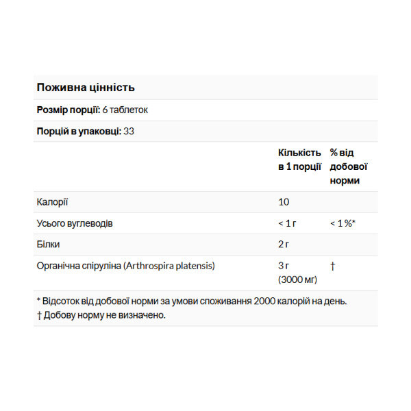 Спіруліна 500 мг - 200 таблеток     Spirulina 500 mg - 200 tabs