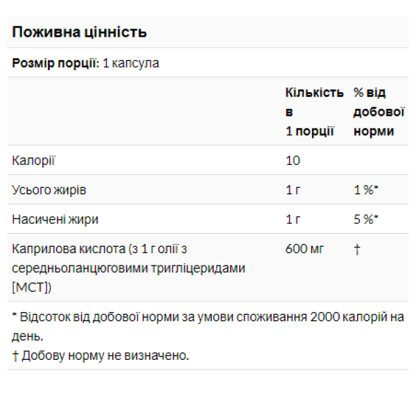 Каприлова кислота 600 мг - 100 капсул             Caprylic Acid 600mg - 100 sgels
