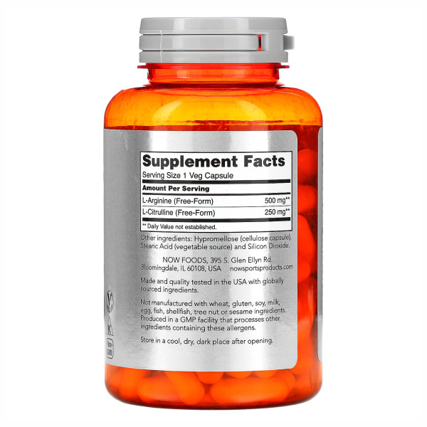 Аргінін 500 мг Цитрулін 250 мг - 120 вегетаріанських капсул                                                 Arginine 500mg Citruline 250mg - 120 vcaps