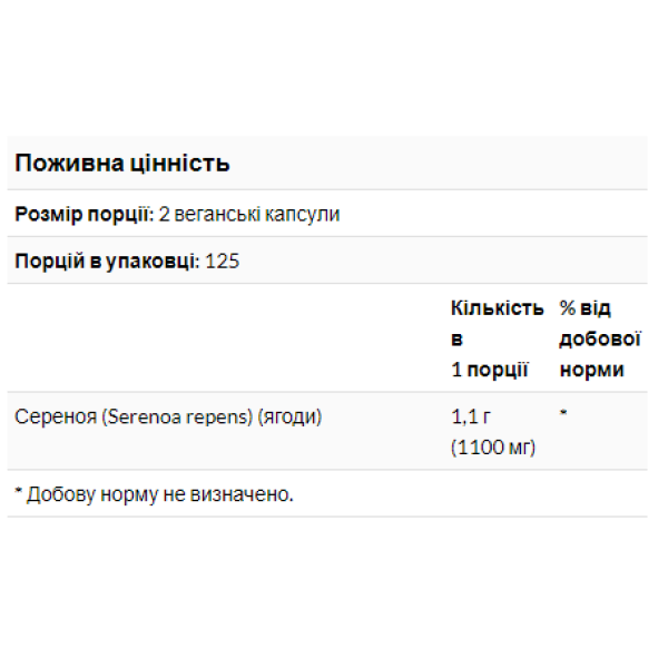 Ягоди пальми Сера 550 мг - 100 капсул       Saw Palmetto Berries 550 mg - 100 caps
