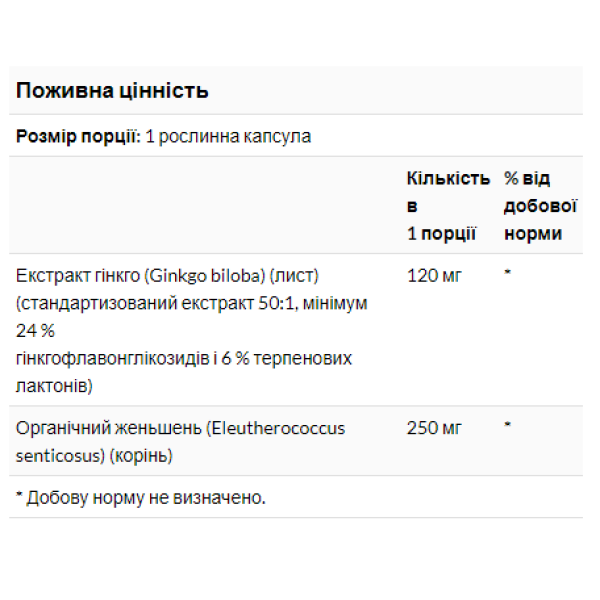 Гінкго Білоба 120 мг - 50 капсул      Ginkgo Biloba 120mg - 50 vcaps