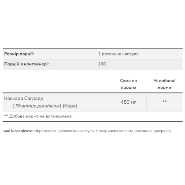 Каскара Саграда 450 мг   - 100 vcaps  Cascara Sagrada 450 mg - 100 vcaps