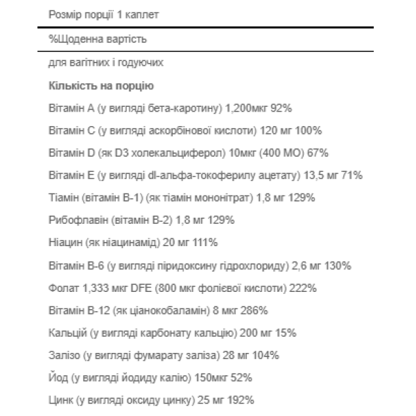  Вітаміни для вагітних - 100 капсул                                 Prenatal Vitamins - 100 Caplets