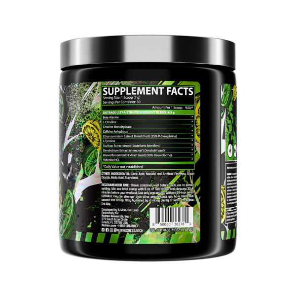 Передтренувальний комплекс Outrage High-Stim - 30 порцій Лимон-лайм                                               Outrage High‑Stim Pre‑Workout - 30 servings Lemon Lime