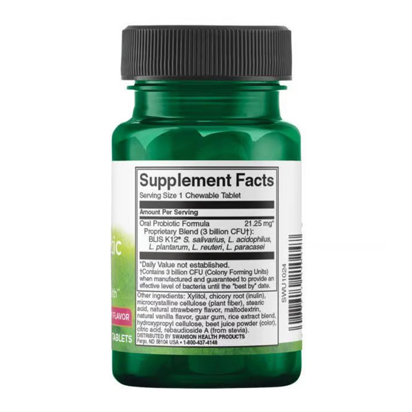 Oral Probiotic Formula 3 billion Cfu - 30 tabs Natural Strawberry  Oral Probiotic Formula 3 billion Cfu - 30 tabs Natural Strawberry