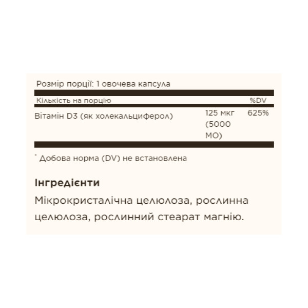 Vitamin D3 (Cholecalciferol) 125 mcg (5,000 IU) - 60 vcaps