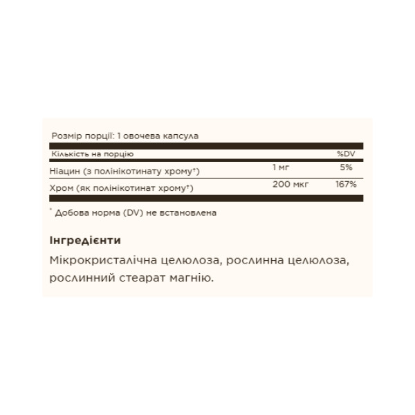 Chromium Polynicotinate 200mcg YeastFree - 100 vcaps  Chromium Polynicotinate 200mcg YeastFree - 100 vcaps