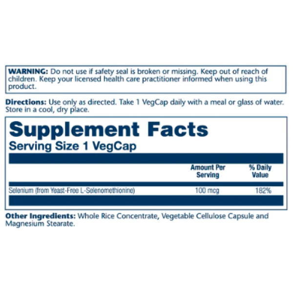 Selenium Yeast Free 100mcg - 90 vcaps  Selenium Yeast Free 100mcg - 90 vcaps
