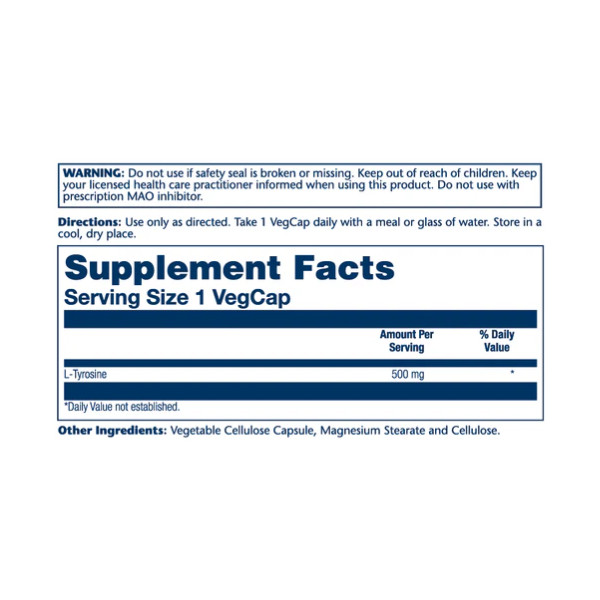 L-Tyrosine 500mg - 50 vcaps  L-Tyrosine 500mg - 50 vcaps