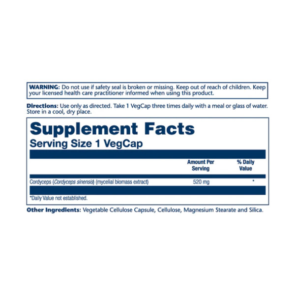 Cordyceps Mushroom 520mg - 100 vcaps  Cordyceps Mushroom 520mg - 100 vcaps