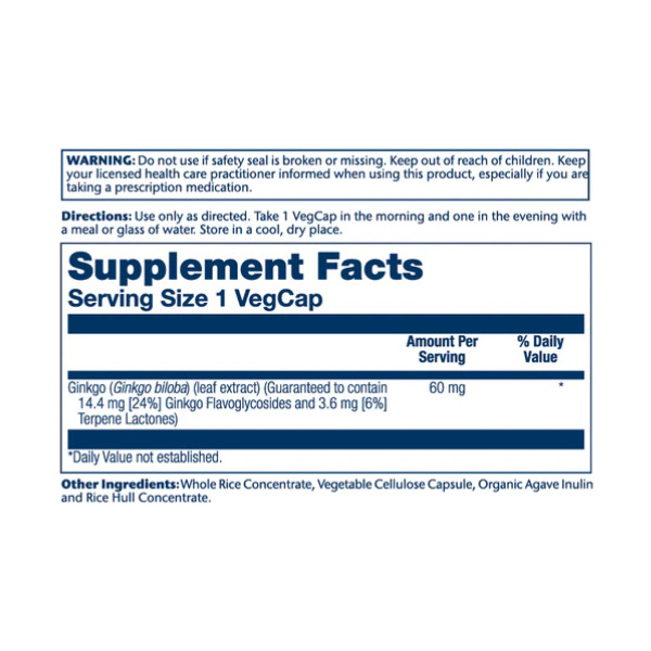 Ginkgo Biloba Leaf Extract 60mg - 60 vcaps  Ginkgo Biloba Leaf Extract 60mg - 60 vcaps