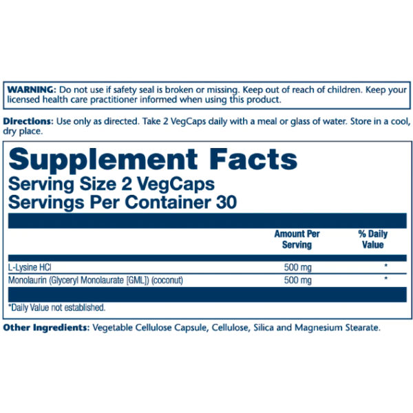 L-Lysine Monolaurin 1:1 - 60 vcaps  L-Lysine Monolaurin 1:1 - 60 vcaps