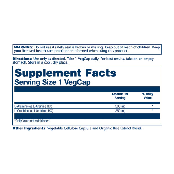 L-Arginine L-Ornithine 750mg - 50 vcaps  L-Arginine L-Ornithine 750mg - 50 vcaps
