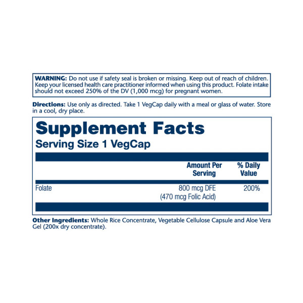 Folic Acid 470 mcg (800 mcg DFE) - 100 caps  Folic Acid 470 mcg (800 mcg DFE) - 100 caps