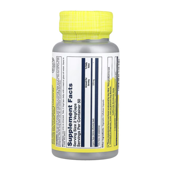 Organically Grown Sage Leaf 570mg - 100 vcaps  Organically Grown Sage Leaf 570mg - 100 vcaps