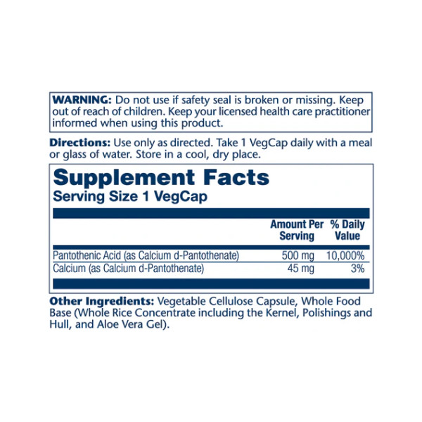 Pantothenic Acid 500mg - 100 veg caps  Pantothenic Acid 500mg - 100 veg caps