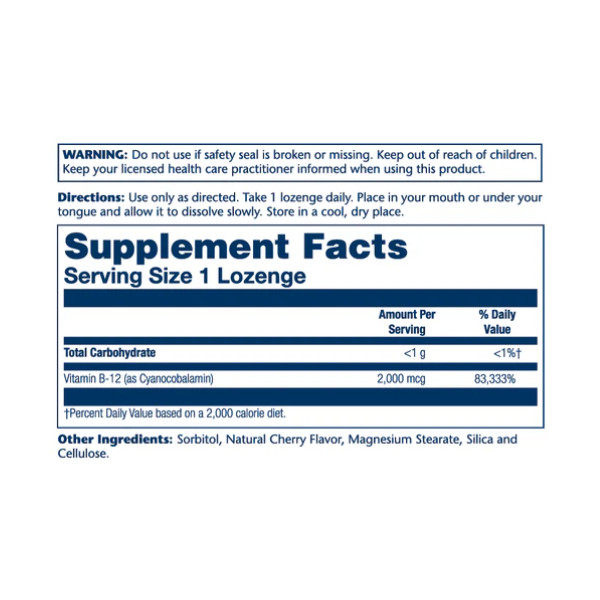 Vitamin B-12 2000mcg - 90 lozenges Natural Cherry  Vitamin B-12 2000mcg - 90 lozenges Natural Cherry
