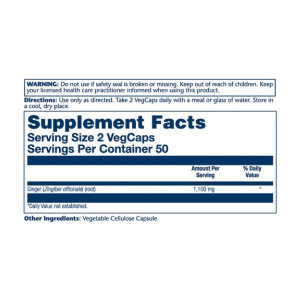 Ginger Root 1100mg (2 serv. of 550mg) - 100 vcaps  Ginger Root 1100mg (2 serv. of 550mg) - 100 vcaps
