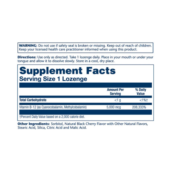 Vitamin B-12 5000mcg - 30 lozenges Natural Cherry  Vitamin B-12 5000mcg - 30 lozenges Natural Cherry