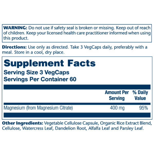 Magnesium Citrate 400mg - 180 vcaps  Magnesium Citrate 400mg - 180 vcaps