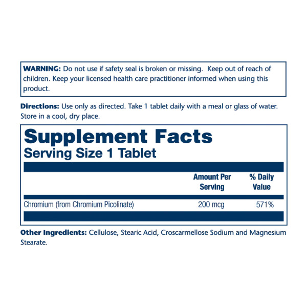 Chromium Picolinate 200mcg - 50 tabs  Chromium Picolinate 200mcg - 50 tabs