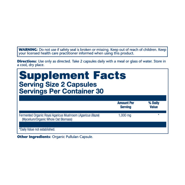 Org Grown Fermented Royal Agaricus 1000mg - 60 caps  Org Grown Fermented Royal Agaricus 1000mg - 60 caps