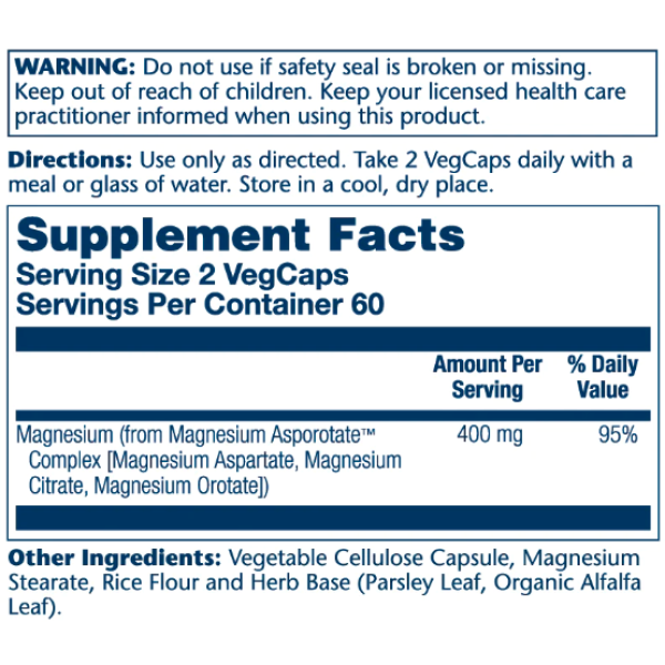 Magnesium Asporotate 400mg - 120 vcaps  Magnesium Asporotate 400mg - 120 vcaps