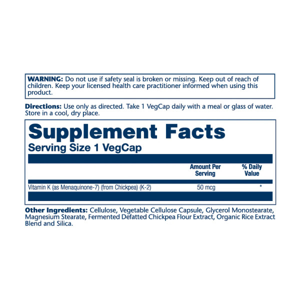 Vitamin K-2 MK-7 50mcg - 30 vcaps  Vitamin K-2 MK-7 50mcg - 30 vcaps