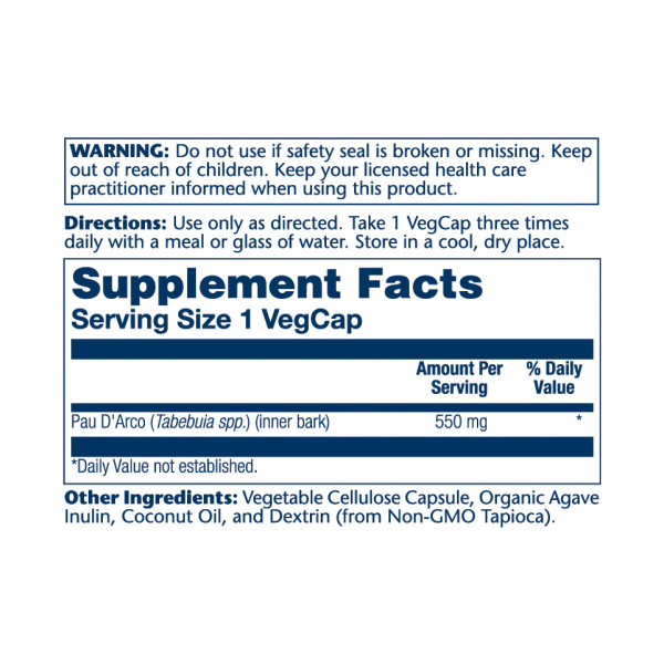Pau D'Arco Bark 550mg - 100 vcaps  Pau D'Arco Bark 550mg - 100 vcaps