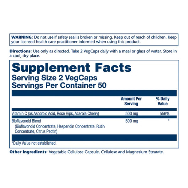 Vitamin C & Bioflavonoids 1:1 500mg - 100 vcaps  Vitamin C & Bioflavonoids 1:1 500mg - 100 vcaps