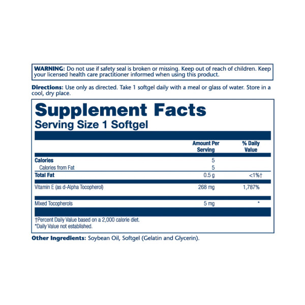 Vitamin E d-Alpha Tocopherol 268mg - 50 softgels  Vitamin E d-Alpha Tocopherol 268mg - 50 softgels