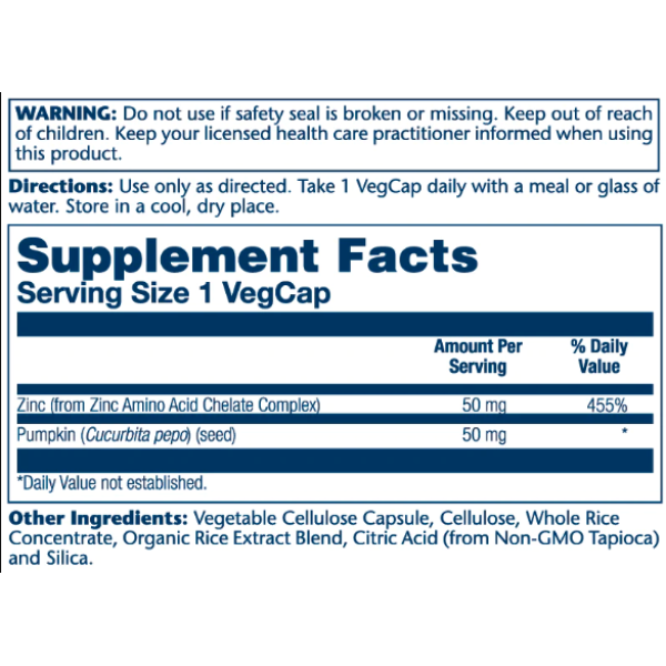 Zinc 50mg - 100 vcaps  Zinc 50mg - 100 vcaps
