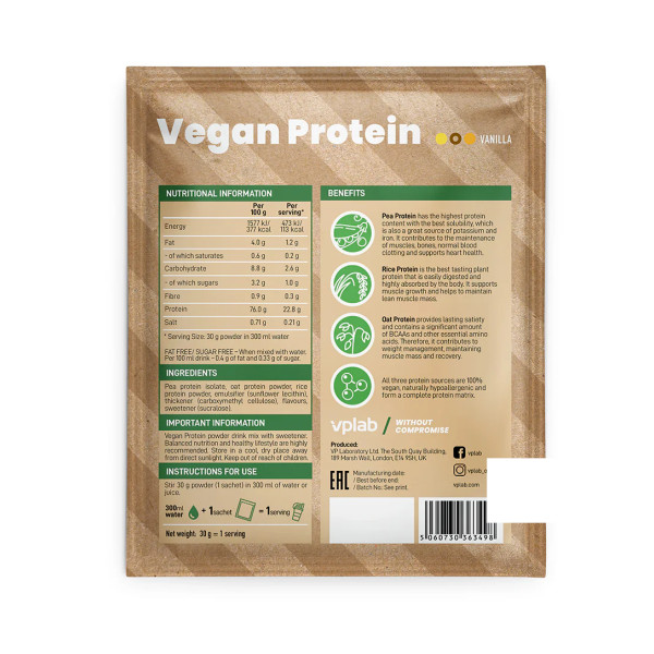Рослинний протеїн Vegan Protein Vp Lab, ваніль, 30 г Vegan Protein - 30g Vanilla