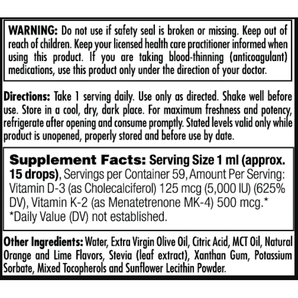 D3 K2 DropIns 125mcg - 2 oz Citrus