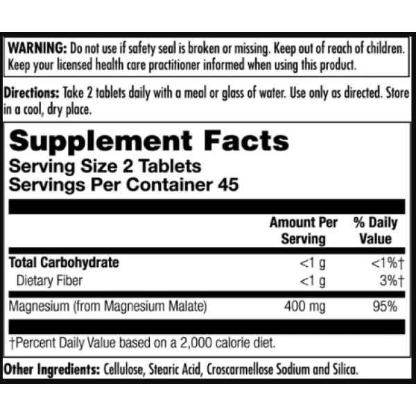 Малат магнію 400 мг - 90 таблеток Magnesium Malate 400mg - 90 tabs