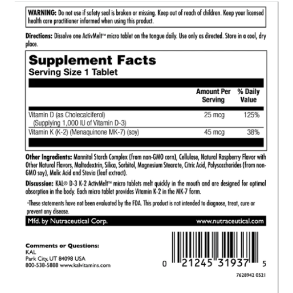 D3 та K2 25 мкг - 60 таблеток Малина D3 & K2 25mcg - 60 tabs Raspberry
