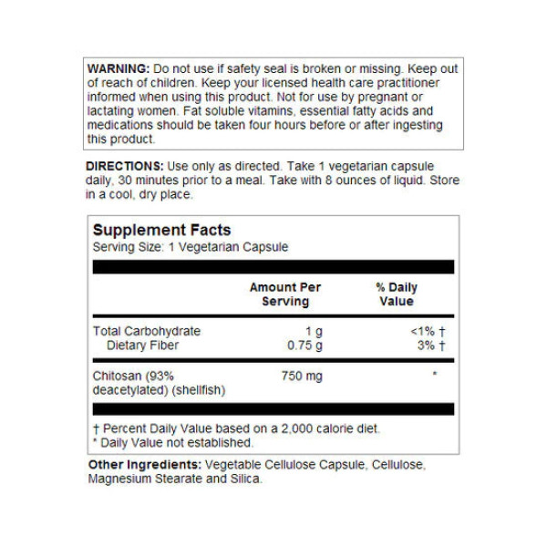 Хітозан 750 мг - 120 вегетаріанських капсул Chitosan 750mg - 120 vcaps