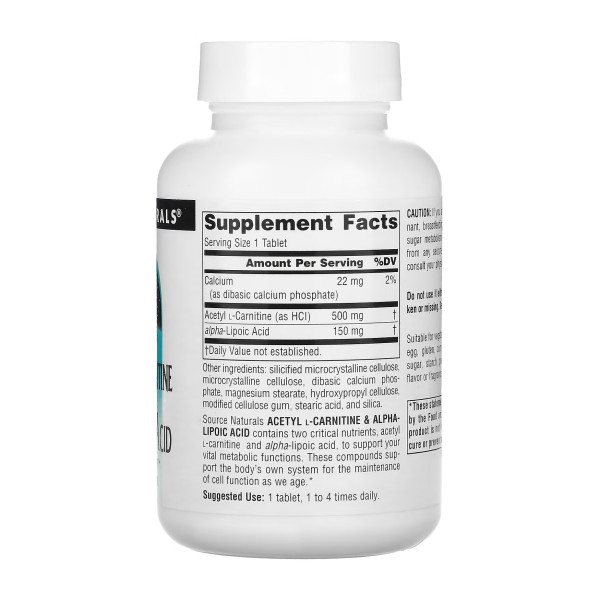 Acetyl L-Carnitine & Alpha-Lipoic Acid 650mg - 60 tabs  Acetyl L-Carnitine & Alpha-Lipoic Acid 650mg - 60 tabs