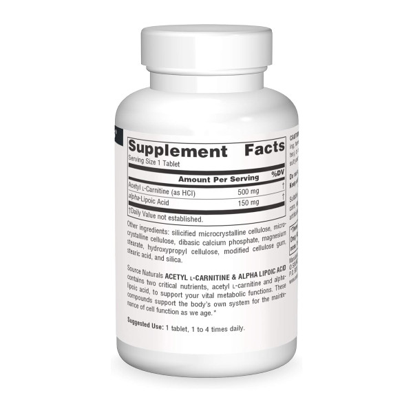 Acetyl L-Carnitine & Alpha-Lipoic Acid 650 mg - 30 tabs  Acetyl L-Carnitine & Alpha-Lipoic Acid 650 mg - 30 tabs
