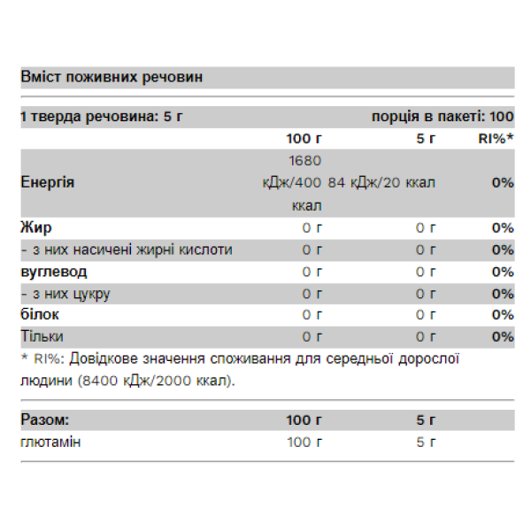 100% глютамін - 500 г                                                    100% Glutamine - 500g