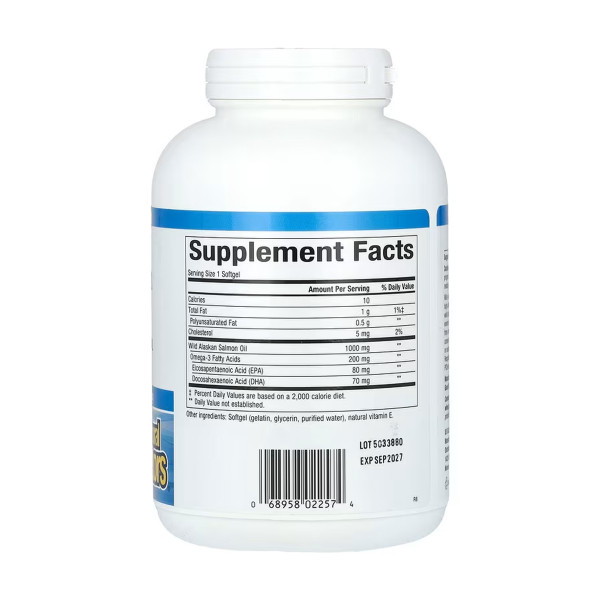 Олія дикого лосося з Аляски 1000 мг - 180 м'яких капсул      Wild Alaskan Salmon Oil 1000mg - 180 softgels