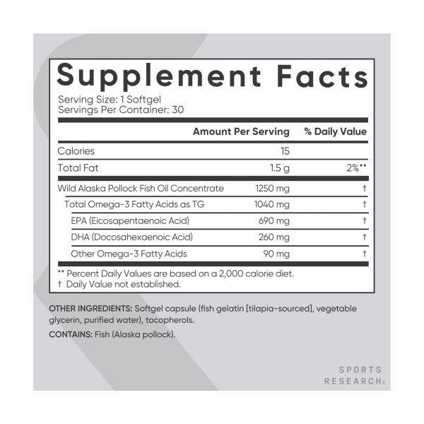 Omega-3 Fish Oil Alaska Pollock 1250mg - 30 softgels  Omega-3 Fish Oil Alaska Pollock 1250mg - 30 softgels