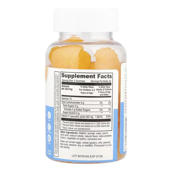 Вітамін С для дітей без цукру - 60 жувальних цукерок Vitamin C Kids Sugar Free - 60 gummies